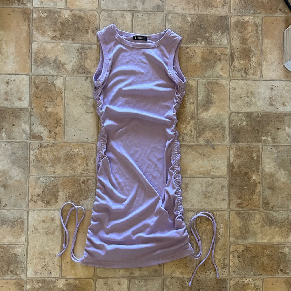 Lavender Ruched Sleeveless Dress